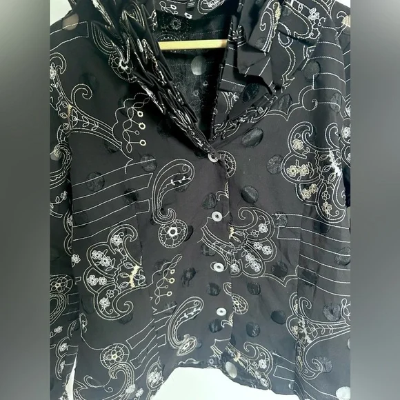 Samuel Dong  Ruffled neck Button Jacket Artsy Textured Blouse - Picture 2 of 11